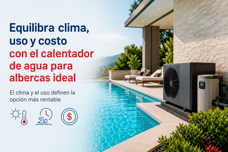 Equilibra clima, uso y costo con el calentador de agua para albercas ideal